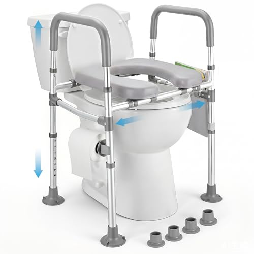 Jradse Alzatore per WC con Braccioli, Alzatore per Sedile del WC per Anziani, Altezza e Larghezza Regolabili, Sedile Rialzato per Anziani, Disabili, con Seduta Imbottita, Si Adatta a Qualsiasi WC