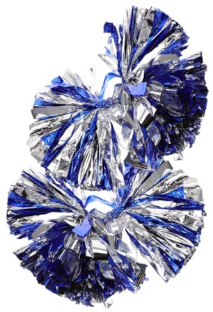 DOITOOL Pompones de Animadora 2 Piezas Mango Mediano Azul y Plateado, Pompones Metálicos para Exteriores, Accesorios Deportivos para Equipo de Porristas y Animación en Fiestas y