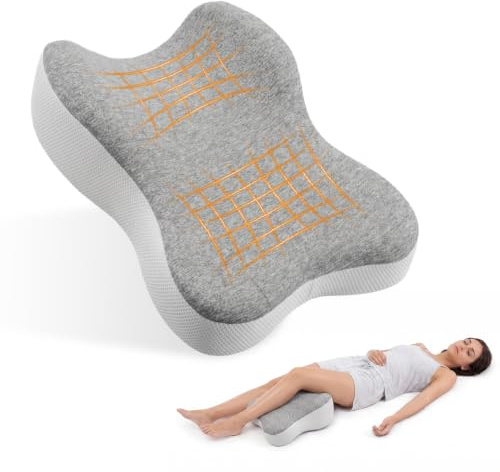 Focenat Almohada para Piernas para Dormir de Lado, Cojín para Rodillas de Espuma Viscoelástica, Almohada Ortopédica para Piernas y Caderas, Cojín Ergonómico con Funda Lavable, Gris