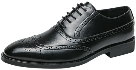 Herr Wingtip Brogue Oxford skor klassiska tvåfärgade klänningar snörning skor för formella tillfällen affärer vardagskläder, Svart, 40 EU