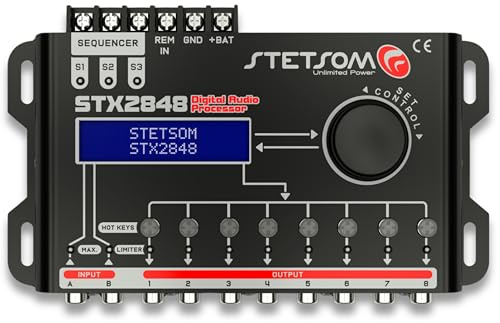 Stetsom STX 2848 PRO - DSP Crossover & Equalizer 8 Channel Full Digital Signal Processor (Sequencer) 2.8, Audio Processor, Limiter, Sequencer, 2 RCA Input, Full Digital Signal Audio