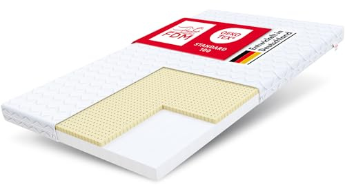 FDM Baby Classic Schaumstoffmatratze 70 x 140 cm Latex Matratze Babymatratze Härtegrade H2/H3 (Mittelweich/Mittelhart) 8 cm Höhe Zweiseitig Abnehmbarer Bezug Waschbar