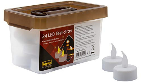 Idena 38205 - LED Teelichter, 24 Stück, elektrische Kerzen mit flackerndem Licht, in Kunststoffbox, inklusive Batterien, Deko für Hochzeit, Party, Weihnachten, Ostern, als Stimmungslicht