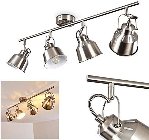 HOFSTEIN Deckenleuchte Safari, verstellbare Deckenlampe aus Metall in Stahl gebürstet/Weiß, Leuchte im Industrial/Retro/Vintage-Design, Lichteffekt, 4 x E14, Wohnzimmer, Esszimmer, Schlafzimmer, Küche