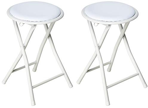 Nyxi Set of 2 Round Compact Folding Stool for Home Office (2 X Stool, White)