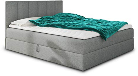 Sofnet Boxspringbett Star mit Topper, Bonell-Matratze und 2 Bettkästen, Doppelbett, Polsterbett, Bett, Bettgestell, Stilvoll, Schlafzimmer, Velour oder Webstoff (Grau (Inari 91), 160 x 200 cm)