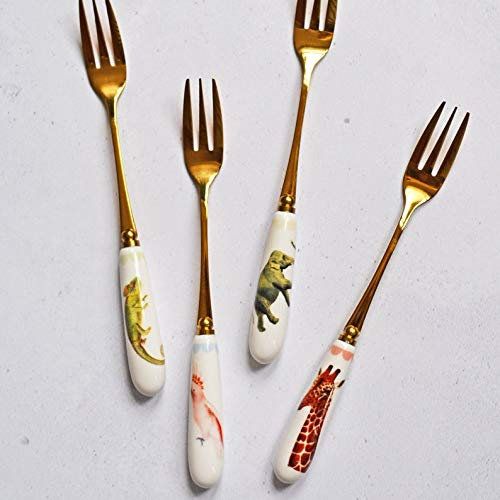 Yvonne Ellen 51PE062 Set/4 Cake Forks Animals, Stainless Steel