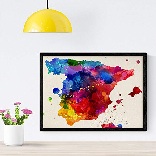 Nacnic Poster mappa Espana 2. Articoli e illustrazioni di città, comunità e mappe della Spagna. Dimensione A4 con telaio
