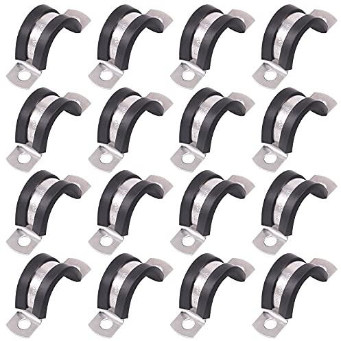 Glarks U-Rohrschellen-Set mit 2 Löchern, 20 mm, 304 Edelstahl, Gummi-Kissen, starres Rohrband, U-Halterung, Sortiment, Kit zur Befestigung (20 mm), 16 Stück