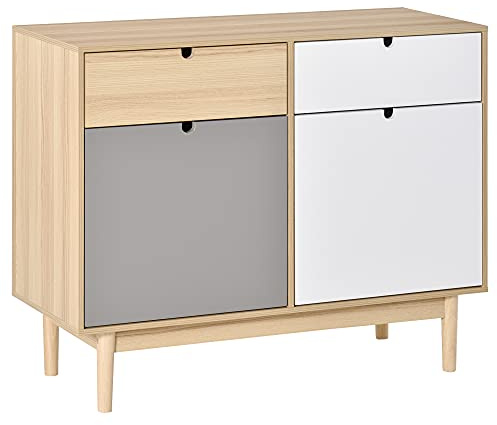 HOMCOM Buffet de Cuisine Commode de Chambre scandinave 2 placards tiroirs coulissants en Bois Multicolore Blanc Gris Clair