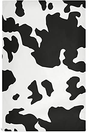 Animal Texture Print, Cow Skin Black White Pattern, Black Stains Spots 1 Pack Polyester Kitchen Dish Towel, Hand Bar Tea Towels with Hanging Loop, Hemmed NapkinTowel Dishtowels Waffle Dishcloths