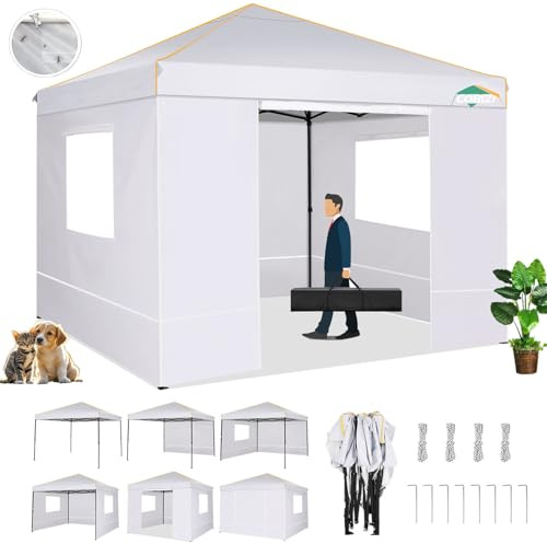 COBIZI Pavillon 3x3 Wasserdicht Stabil Faltpavillon Profi mit 4 Seitenteilen Gartenpavillon Faltbar Pagodenzelt Falt Pavillon Zelt Sonnenschutz für Terrasse,Garten, Festival, Weiß