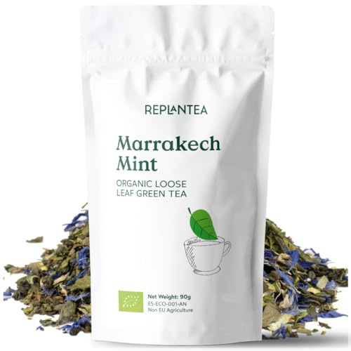 TE VERDE MORUNO HIERBABUENA Marrakech Mint 100% Orgánico 100g (+50 Tazas) | TE MORUNO Orgánico a Granel REPLANTEA | Refrescante y Aromático