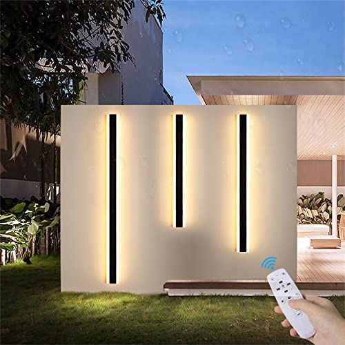 LED Außen Innen Wandlampe mit Fernbedienung Dimmbar Außenlampe Lange Streifen Wandleuchten Gartenleuchte IP65 Wasserdicht Außenwandleuchte Villa Porch Schwarz Lichtleiste Aluminium Acryl (60cm 36W)