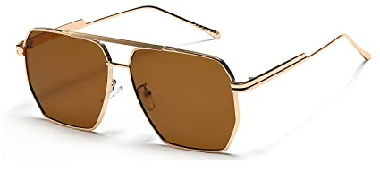 YUELUQU Retro übergroße quadratische Sonnenbrille für Damen Herren Vintage Shades UV400 Klassischer großer Metallrahmen (Gold/tee)