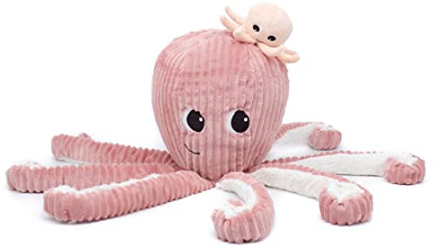 LES DÉGLINGOS - Filou la Octopus Maman et Son Bébé 65 cm – Rosa – Les PIPOTOS – Kuscheltier für Babys – Plüschtier Baby – Geschenk zur Geburt
