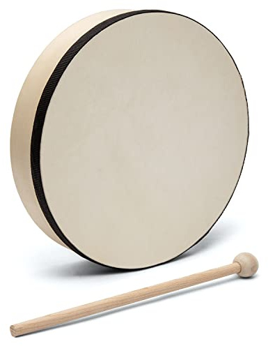 World Rhythm HD-6-BK Hand Drum - 6 inch Pre-tuned Frame | Beater Included - Authentic Goatskin Head, Natural