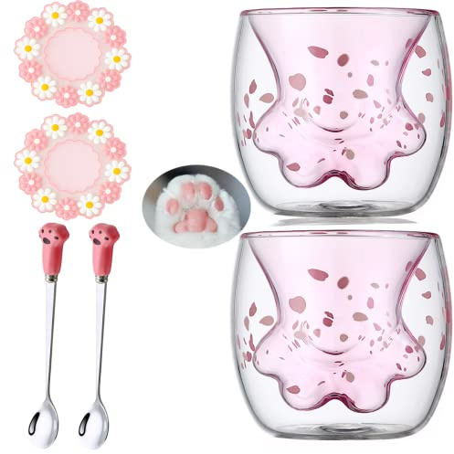 Arawat Dubbelväggiga Glas Söt Katt Tass Mugg 2 Set Julmugg Dubbelväggiga Kaffeglas Te Glas Söt Katt Kaffemugg Koppar Kaffeglas Födelsedagspresent Till Kvinnor Flickvän