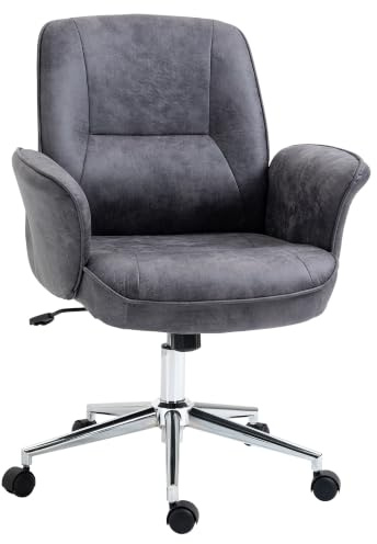 Vinsetto Homeoffice Stuhl Höhenverstellbar bis 120 kg Belastbar Dunkelgrau | Schreibtischstuhl aus Mikrofaser, Drehstuhl mit Wippfunktion, Schminkstuhl, Bürostuhl, für Arbeitszimmer, Schlafzimmer