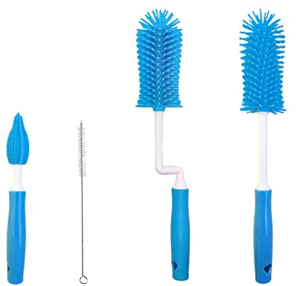 4Pcs Silicone Bottle Cleaning Brushes, Pacifier and Baby Bottles Brush, 360 ° Rotating Bottle Brush, Anti Scratch Bottle Straw Cleaner Brushs for Cleaning Bottle Cup and Glassware (Blue)