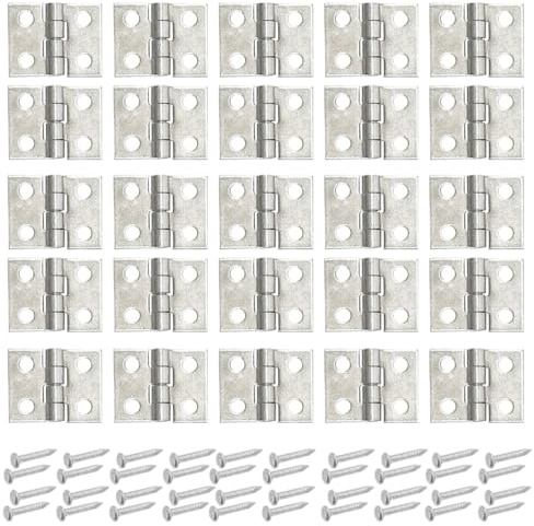 Yosawo 50 Stück Scharniere Mini Messing Scharnier Klein Scharnier Vintage Scharniere Türangel für Holzkiste Schmuck-Box Kabinett DIY 8 * 10mm (Silber)