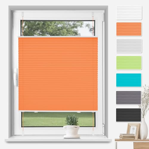 TFSKY Plissee Klemmfix ohne Bohren Orange B45 x H110 cm, Plisseerollo Jalousie Lichtdurchlässig Faltrollo Easyfix Sonnenschutz und Sichtschutz für Fenster & Tür