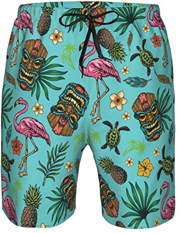 Shuwekk Short de bain pour homme avec motif drapeau américain - Séchage rapide - Avec doublure en maille, Motif Tiki tropical, Large