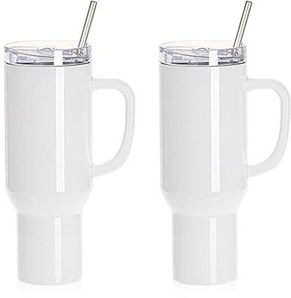 PYD Life 40 OZ Sublimation Tumblers with Removable Handle and Straw Lid Blanks White for 40 OZ Tumbler Heat Press Sublimation Oven Printing 2 Pack
