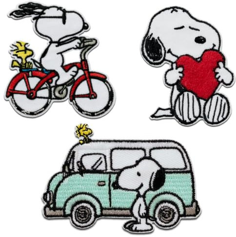 Mono-Quick Peanuts Snoopy Set 3 Stück - Aufnäher, Bügelbild, Aufbügler, Applikationen, Patches, Flicken, zum aufbügeln