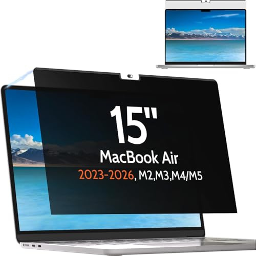 Mamol Magnetic Privacy Screen for MacBook Air 15 Inch (2023-2026, M2-M5), Removable Vacuum Adsorption Anti Spy,Anti Glare Anti Blue Light Filter for Mac Laptop Computer