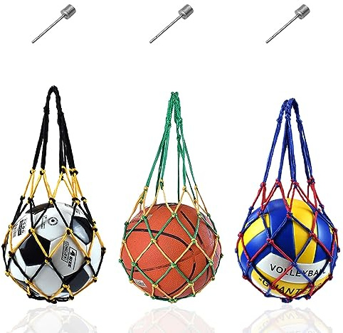YDHfdc 3-stückige Ballnetz Netztasche Tragbare FußBallnetz Tasche Ballnetz 1 Ball Basketball Netz Tasche Volleyball Netztasche mit 3 Kugelnadeln für Basketball, Fußball, Volleyball
