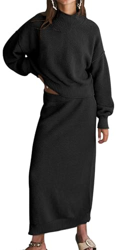 FACDIBY Damen 2 Stück Pullover Rock Set Casual Langarm Rollkragen Pullover Bleistiftrock Outfits Lounge Sets