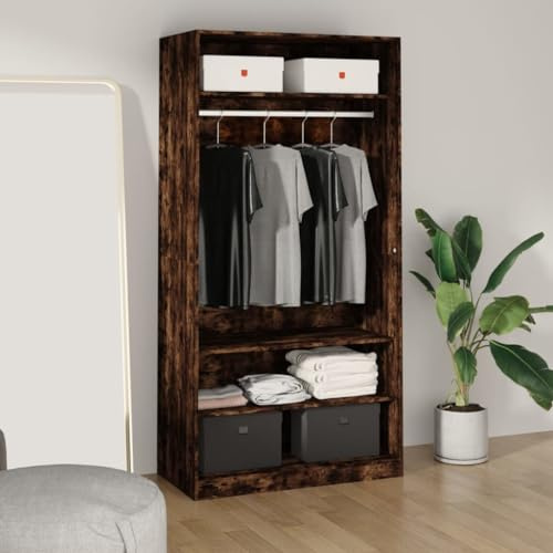 GuyAna Armario Madera contrachapada Color Roble Ahumado 100x50x200 cm Armario Ropero Puertas Correderas