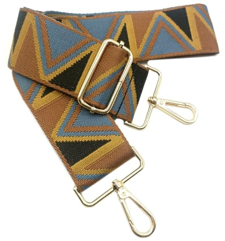 Keriocusi Verstellbarer Schultergurt Taschengurt Breit 5CM Braun Blau Gelb, Taschengurte Breit zum Wechseln mit Karabiner Gold, 80-130 cm Tragegurt Tasche für Damen Schulterriemen, Handtasche, 913