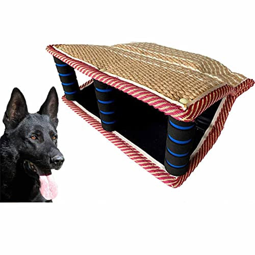 KUMIAO Hundebisskissen - Premium Jute-Keil-Zerrspielzeug mit 3 Griffen für K9 Schutzhund Arbeit, Junge Hunde & Welpentraining - Sicheres Beißkissen für Spiel & Zug