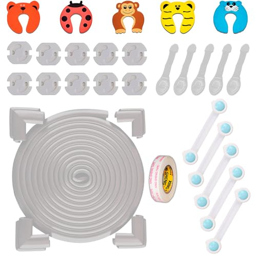 Kit Seguridad Bebes Niños - 6 Metros Cinta Acolchada - 8 Protectores Esquinas Espuma - 5 Topes Puerta - 5 Cierres Seguridad Armarios – 5 Cierres Seguridad Cajones. Blanco Marfil (Blanco)
