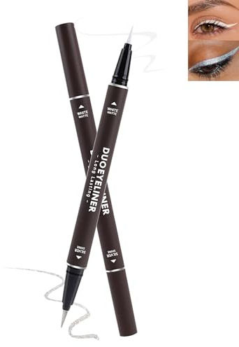 Glitzer Flüssiger Eyeliner Silber & Weiß, Metallic Lidstrich Stift, Matt Glitter White Silver Liquid Eye Liner Pen Lidschatten Schmink, Wasserfest Eyeliner Wischfest Augen Make-up für Weihnachten-01