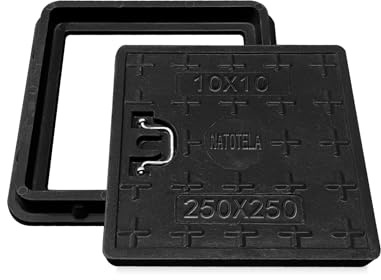 NATOTELA FRP Solid Manhole Cover and Frame-300x300mm Inspection Chamber Square Underground Drainage Reinforced Steel Embedded Non-slip Sewer Cover with Handles For Garden Pavement Grass Black