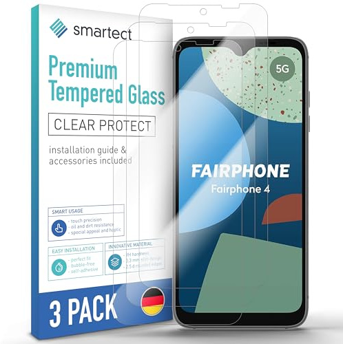 smartect Glass Screen Protector [3 Pieces, Ultra-Clear] for Fairphone 4 (Camera Cutout), HD Protective Film Anti Scratch, Bubble Free, 9H Hardness, Ultra Resistant