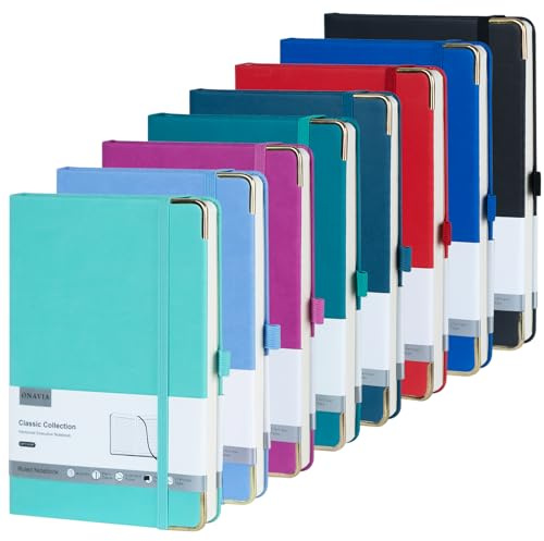 ONAVIA Carnet de Notes Lignés A5, 160 Pages, 100 g/㎡, Lot de 8 Couleurs | 14 x 21 cm, Cuir Végétalien Rigide Cahier, Pochette Pliante, Journal Pour le Bureau, École, Maison, Écriture, Note