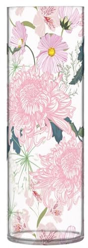 Pink Flower Chrysanthemum Plastic Cylinder Vases for Flowers 11.8 x 3.9 Inch Large Flower Vases Clear Vases for Living Room Centerpieces Bookshelf Wedding Decor