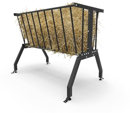 BUYYAH Hay Feeder Goat，55 Gallon Livestock Feeders, Pasture Feeder for Feeding Goats, Sheep and Ponies, for Farms, Sheep Sheds，Stable，Floor Model Hay Feeder for Goats，Black