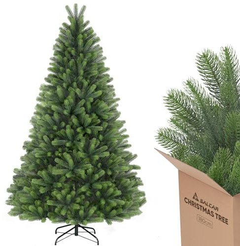 SALCAR 6ft 100% PE Artificial Christmas Tree – Injection-Moulded Branches, Realistic & Odourless Tips, Metal Stand, 180cm Easy-to-Assemble Xmas Tree