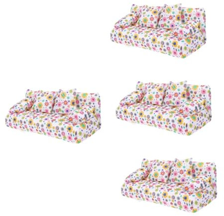ifundom 4sätze Miniatur Möbelset Sitzer Sofa Modell Mit Kissen Für Puppenhaus Dekoration Für Miniatur-szenen Und Puppenhaus Zubehör Süßes Design Und Angenehme Haptik
