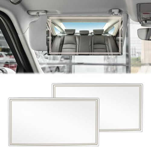 Auto Sun Visor Hd Makeup Mirror, 2 Pcs Universal Car Interior Cosmetic Mirror, Portable Self-Adhesive Seatback Stainless Steel Mirror for Car for Sun Visor and Car Seat Back (8.5×3.5cm)