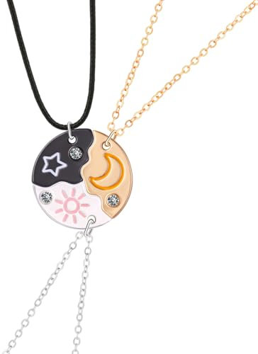 Freundschaftsketten,Bff ketten für 3/4 Mädchen,Frauen Freundschafts Ketten Sonne Sternen Mond Kristall Kette,Best Friends Kette,Anhänger Schmuck Halsketten Set Geschenke für 3/4 Beste Freunde