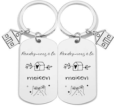 FGHJK Porte clé Maison Couple Personnalisé: Ensemble de 2Pcs Porte Clef en Acier Inoxydable - pour la Maison - Cadeau Amour de Pendaison de Crémaillère,Cadeau Femme pour Couple (3)