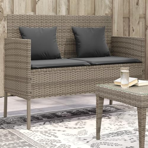 SDWEHO7 Gartenbank mit Stauraum & Kissen, UV-beständig, Balkonbank wetterfest, Terrassenbank, Garten-Relaxbank, Lounge-Bänke, GartenMöbel, Grau Poly Rattan 113 x 61 x 87 cm