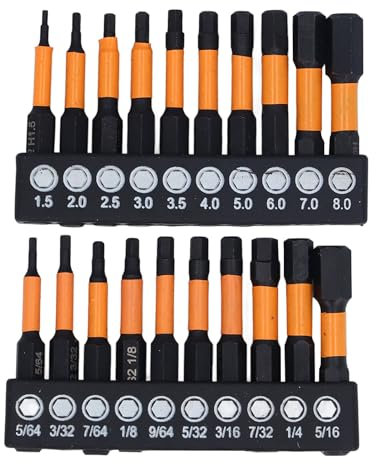 Brocas Hexagonales de 20 Piezas, Cabeza Hexagonal de Impacto con Vástago de 1/4 Pulgadas, Destornillador Imperial Métrico, Taladro de Impacto, Juego de Brocas de Acero de