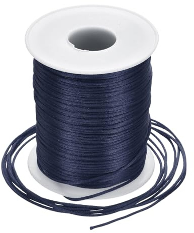 Rebower Cuerda De Satén De Nylon 1.5mm 100M Hilo De Nylon Azul Marino | Para Pulsera, Hilo Trenzado, Para Hacer Joyería Nudo Chino Artesanía